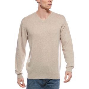 Forte Mens  Cashmere V-Neck Cashmere Sweater, Brown